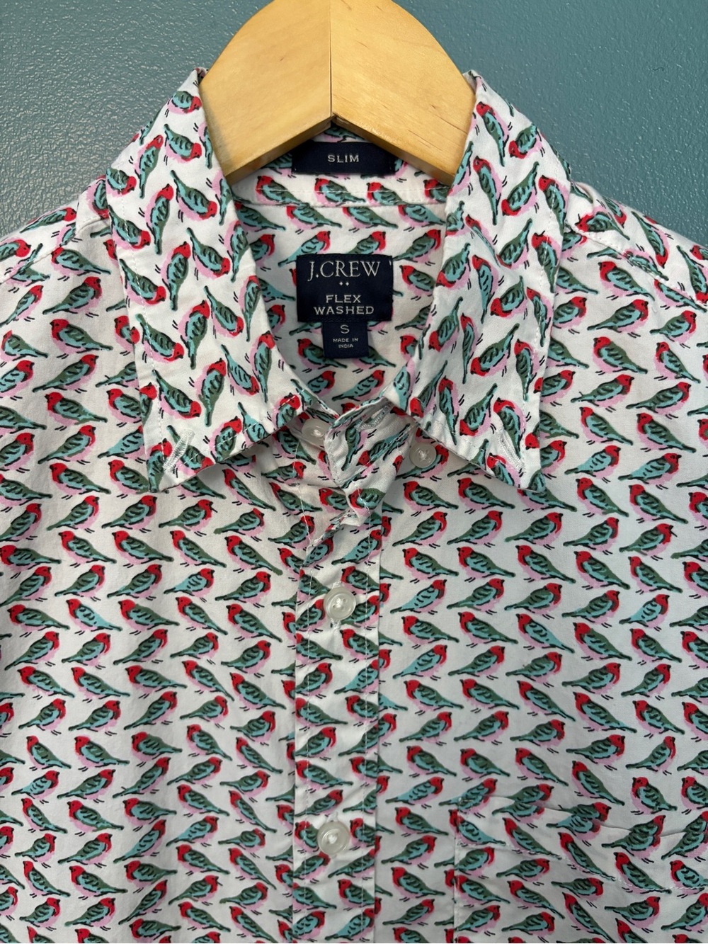 J.CREW Men's Slim Fit Short Sleeve Bird Button Down Shirt Size Small